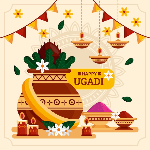 Free Vector flat ugadi illustration