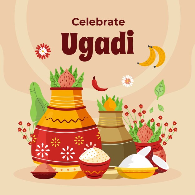 Flat ugadi illustration