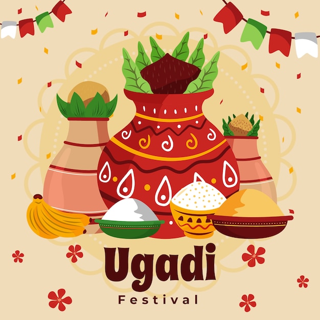 Flat ugadi illustration