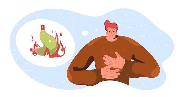 Free Vector flat unhappy man suffering from heartburn in stomach