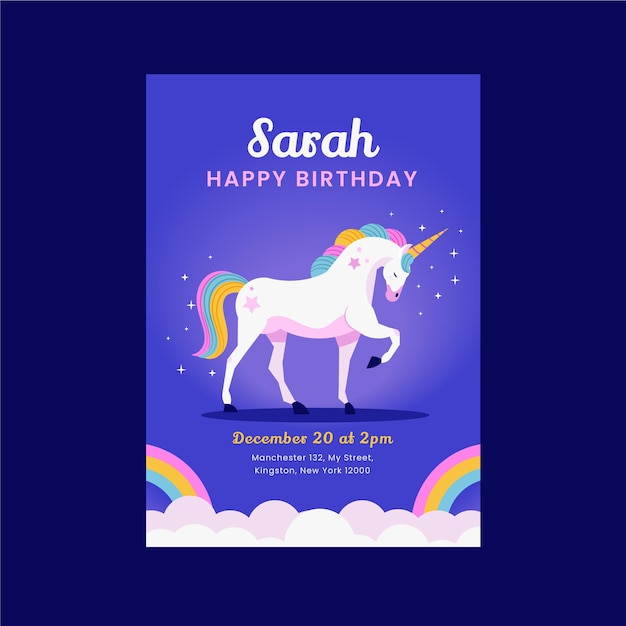 Flat unicorn birthday invitation