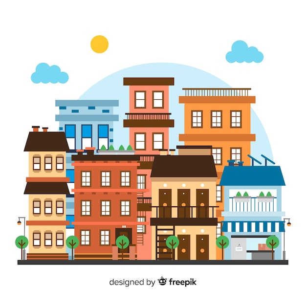 Free vector flat urban landscape with office buildings