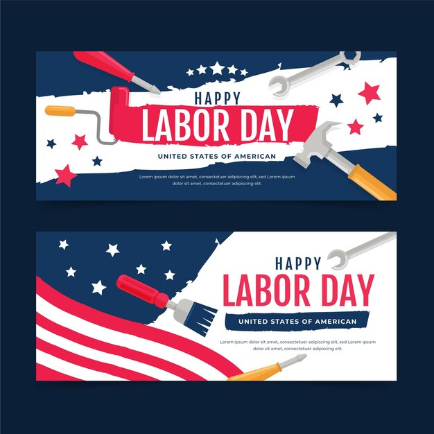 Flat usa labor day banners set