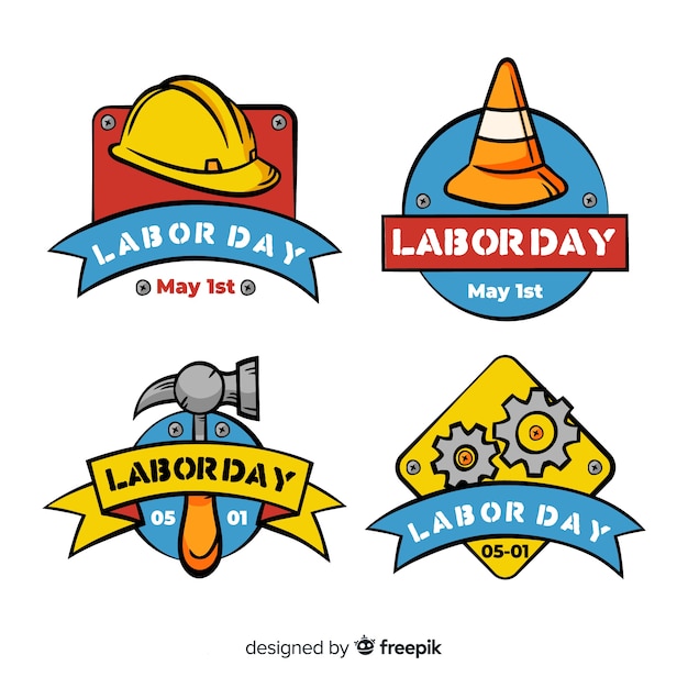 Flat usa labor day label collection