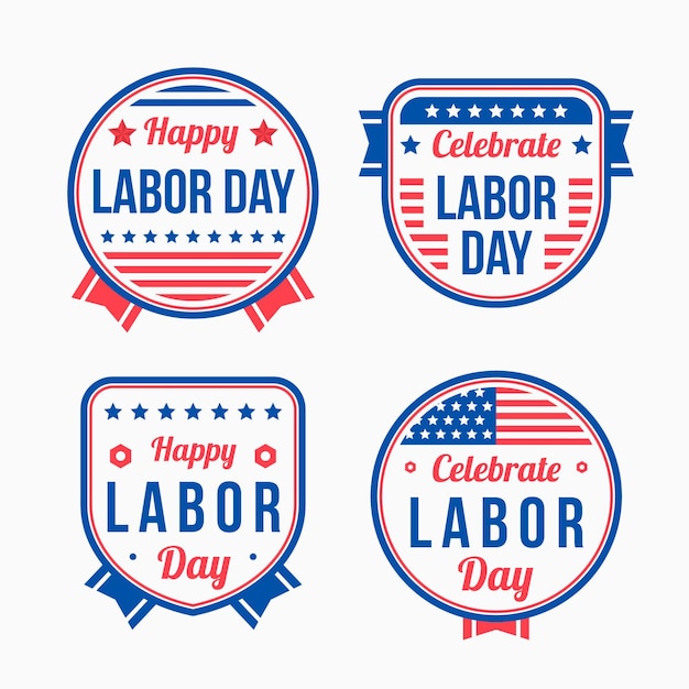 Free Vector flat usa labor day labels collection