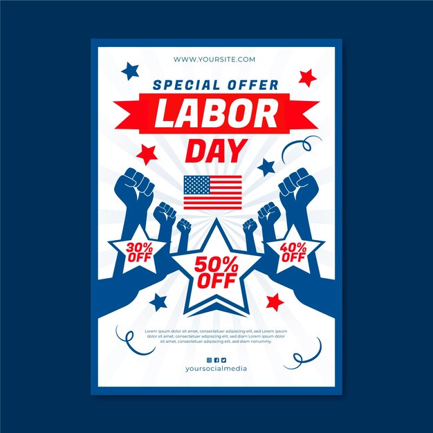 Flat usa labor day sale vertical poster template