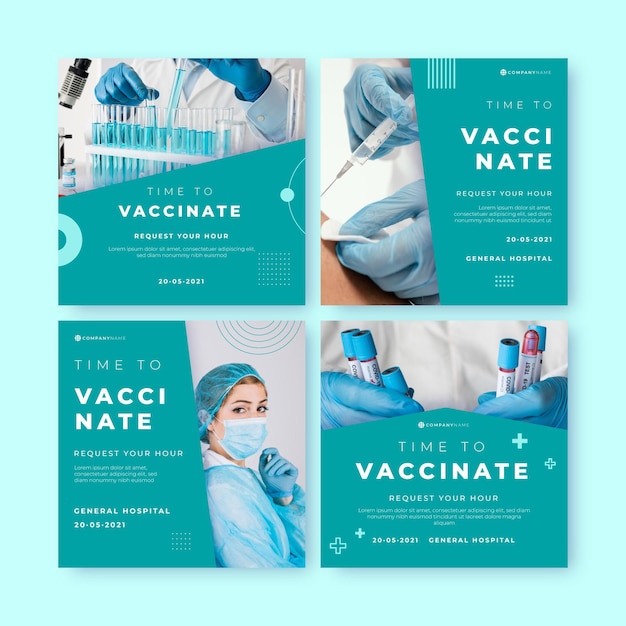 Flat vaccine instagram post collection with photos