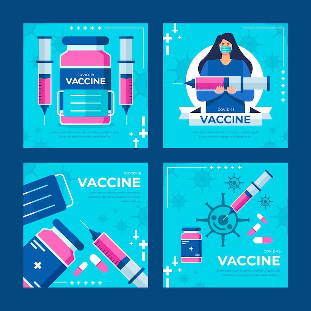 Free Vector flat vaccine instagram posts collection