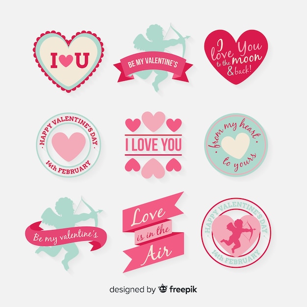 Flat valentine badge pack