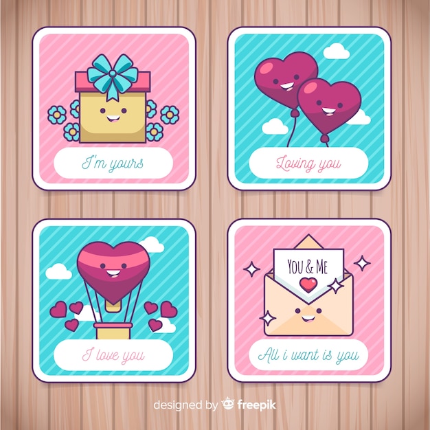 Free vector flat valentine card collection