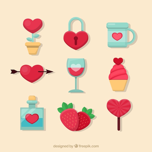 Flat valentine day elements pack