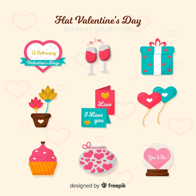 Free Vector flat valentine elements collection