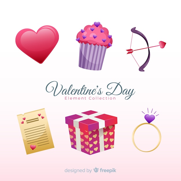 Free Vector flat valentine elements pack