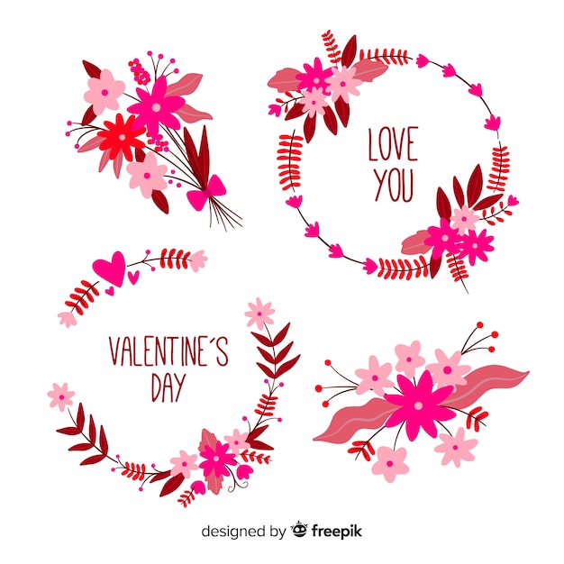 Free Vector flat valentine floral pack