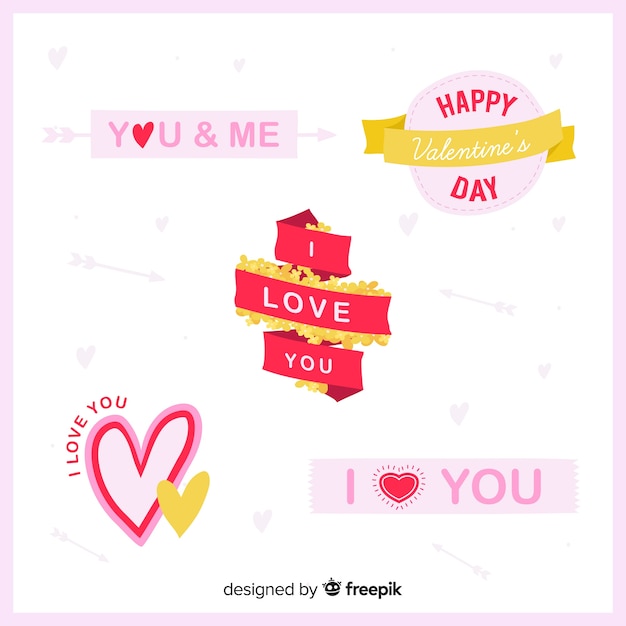 Free Vector flat valentine label pack