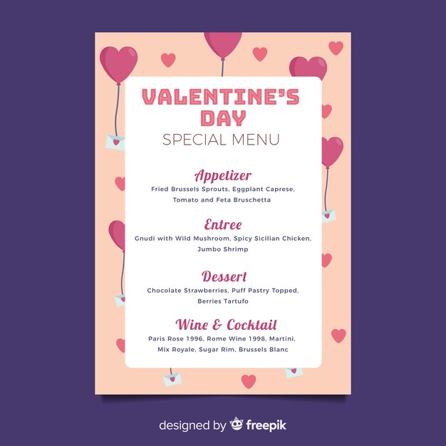 Flat valentine menu template