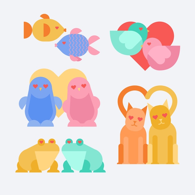 Free Vector flat valentine's day animal couple