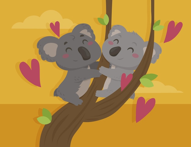 Flat valentine's day animal couple