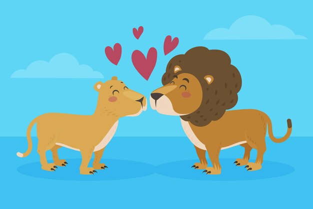 Flat valentine's day animal couple