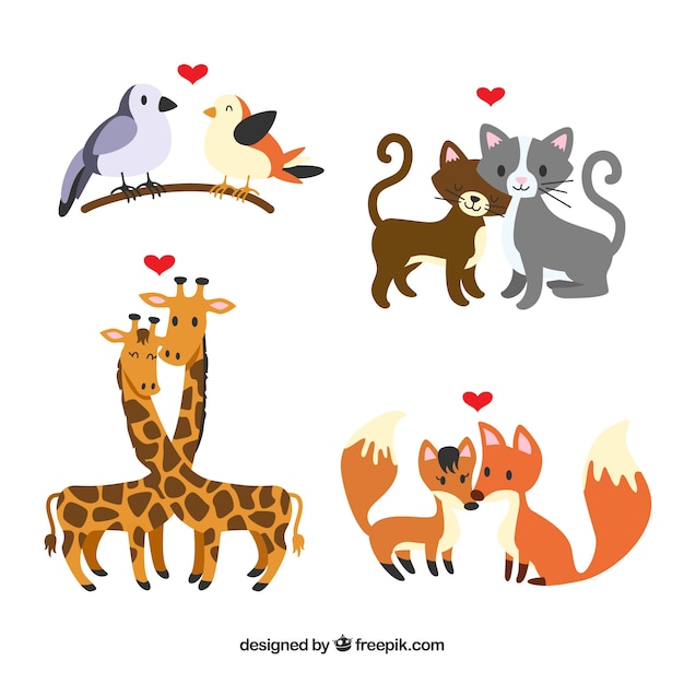 Free Vector flat valentine's day animal couples collection