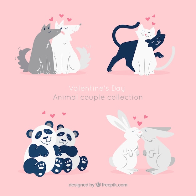 Free vector flat valentine's day animal couples collection