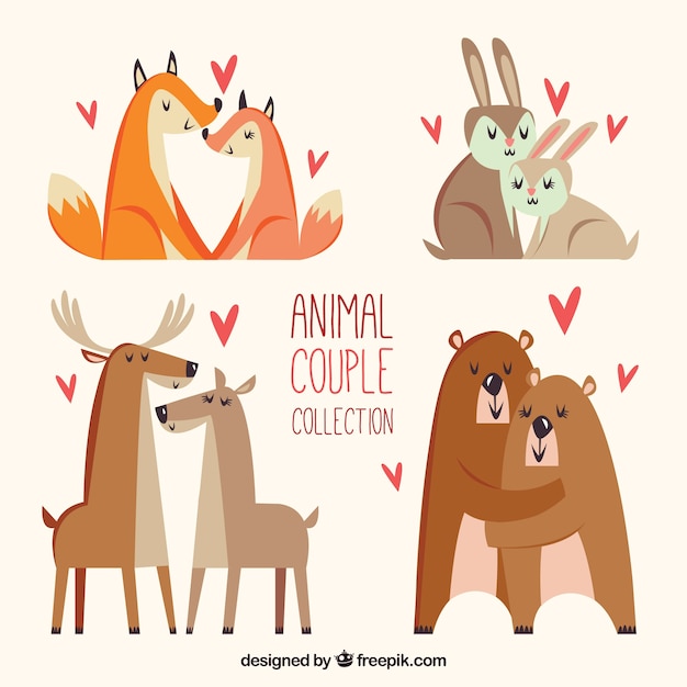 Flat valentine's day animal couples collection