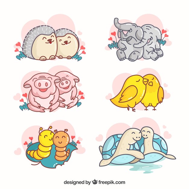 Flat valentine's day animal couples collection