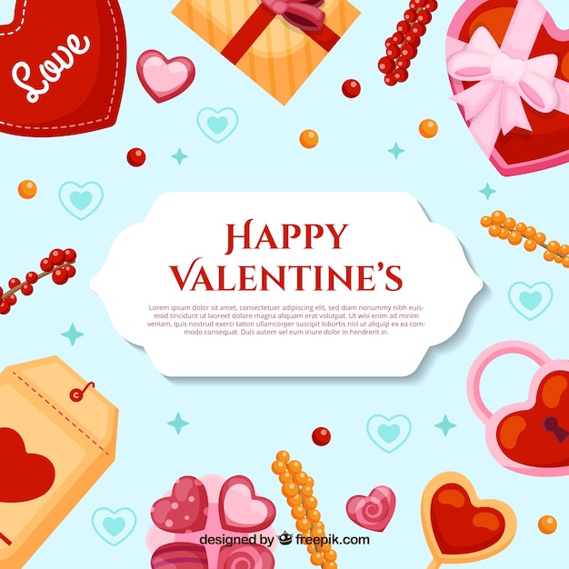 Free Vector flat valentine's day background with cute illustration