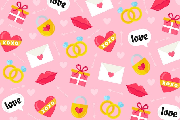 Flat valentine's day background with different elements