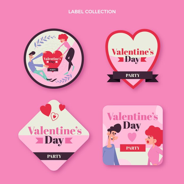 Flat valentine's day badges collection