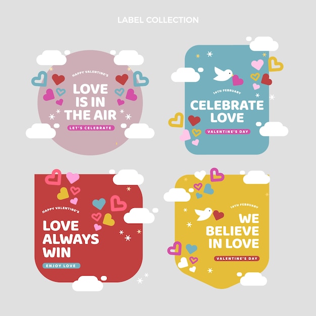 Flat valentine's day badges collection