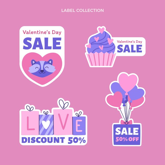 Flat valentine's day badges collection