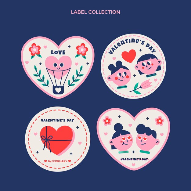 Flat valentine's day badges collection