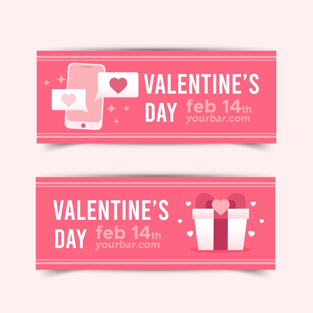 Flat valentine's day banners pack