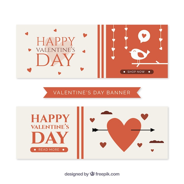 Flat valentine's day banners