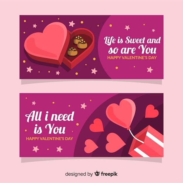 Free Vector flat valentine's day banners