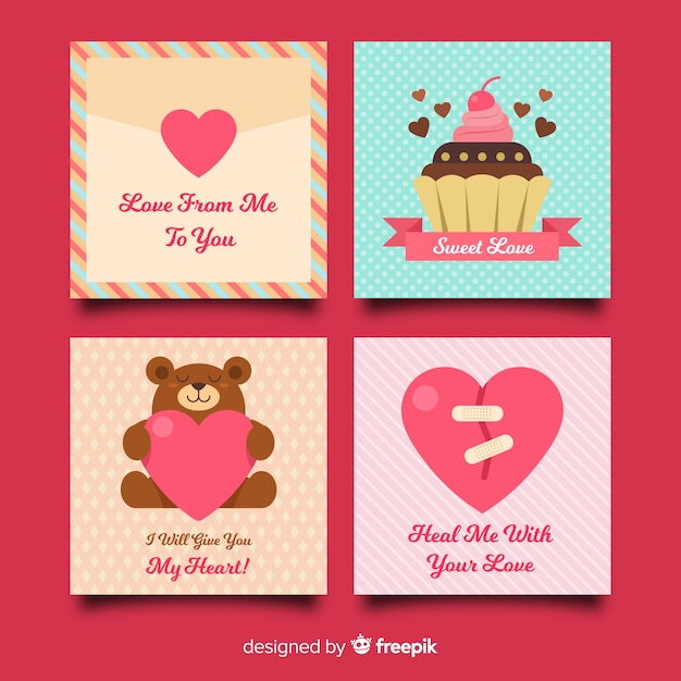 Flat valentine's day card collection