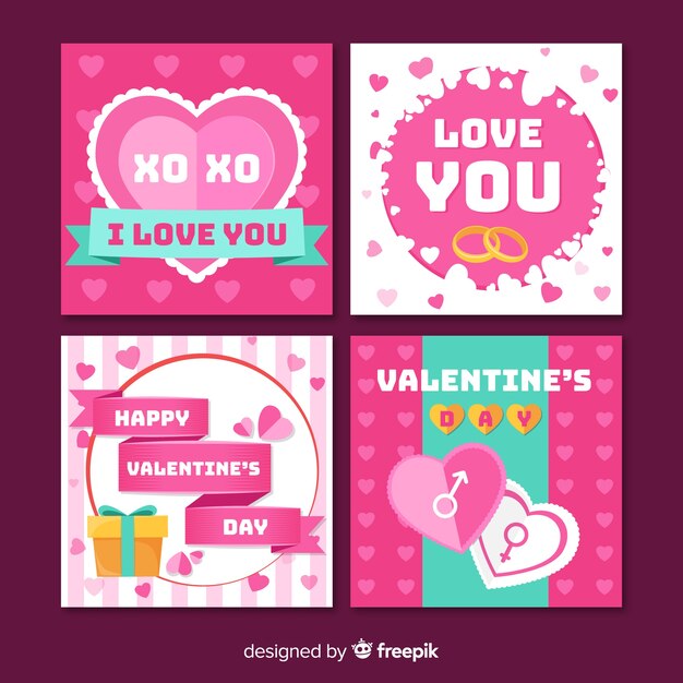 Flat valentine's day card collection