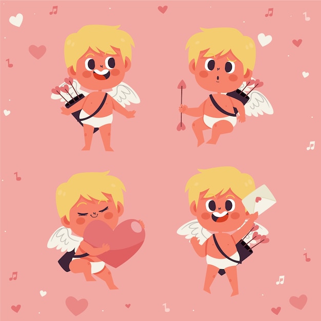 Flat valentine's day cupid characters collection