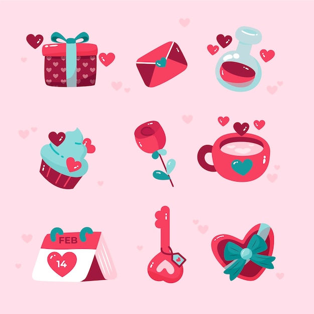 Flat valentine's day design elements collection