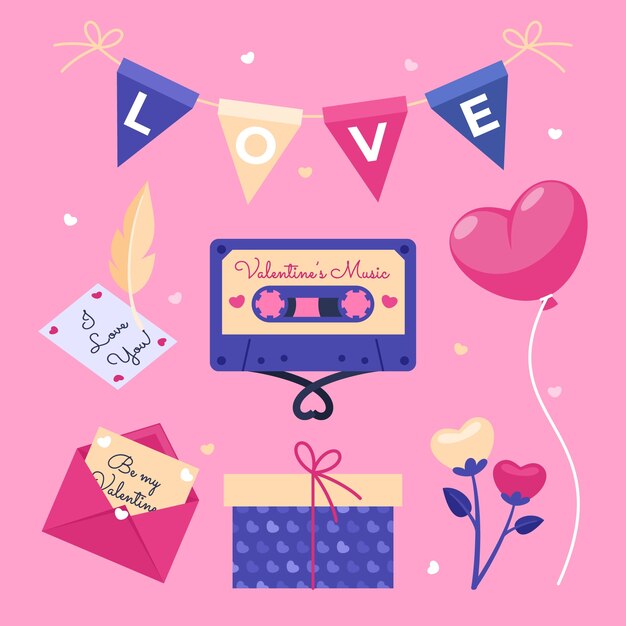 Flat valentine's day design elements collection