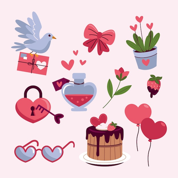 Flat valentine's day design elements collection