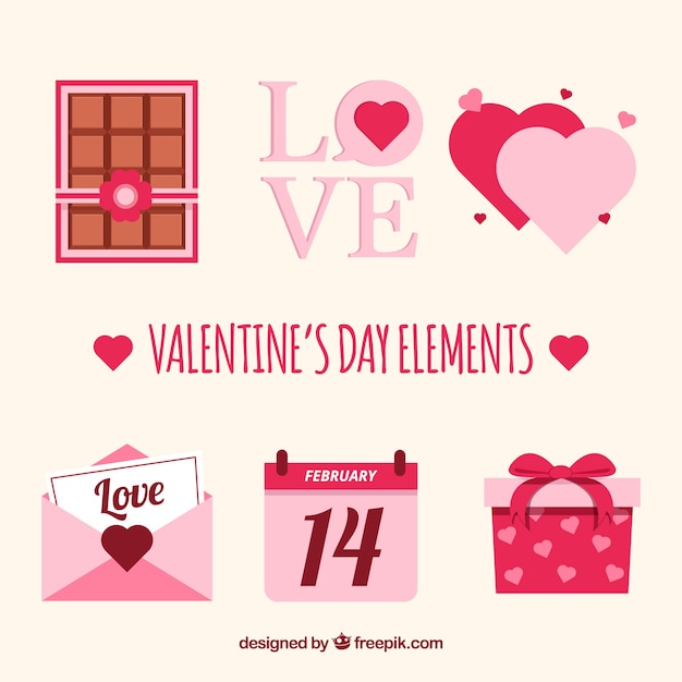 Free Vector flat valentine's day element collection with cute illustration