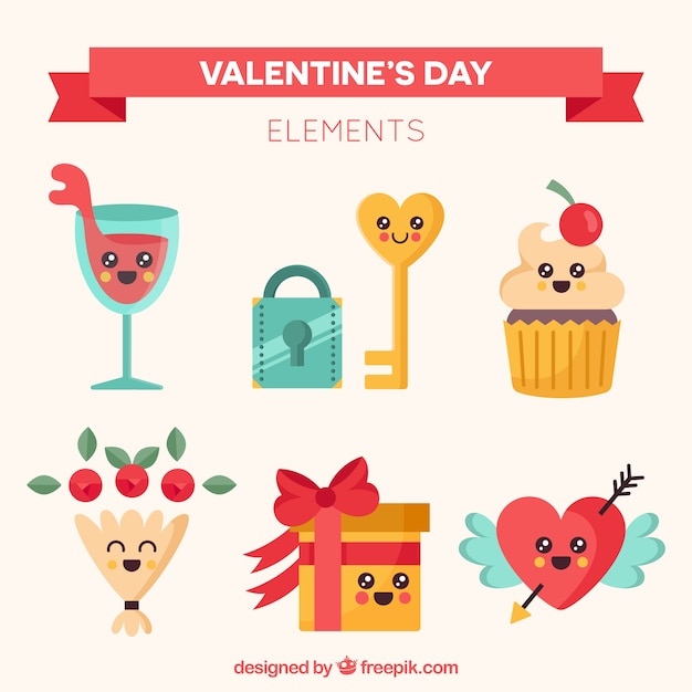 Flat valentine's day element collection