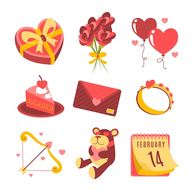 Flat valentine's day element collection