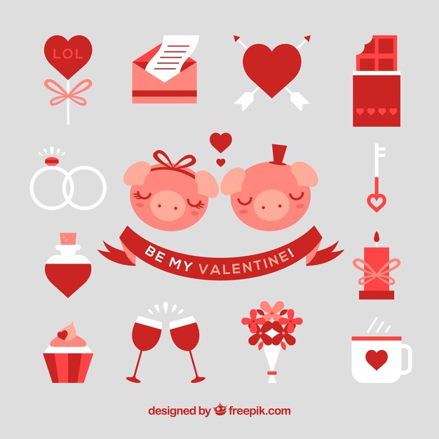 Flat valentine's day elements collection