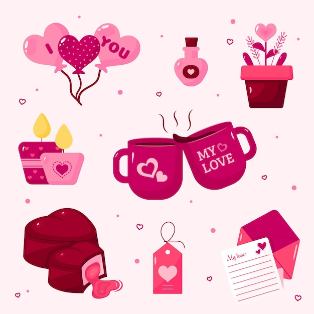 Flat valentine's day elements