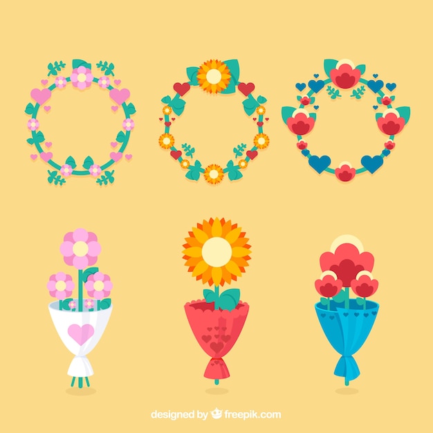 Free Vector flat valentine's day floral wreaths & bouquets