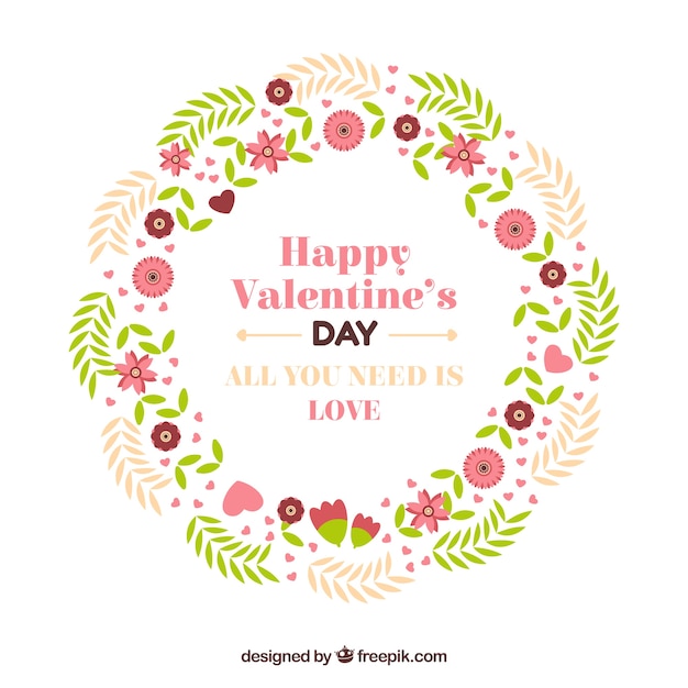 Flat valentine's day floral wreaths & bouquets