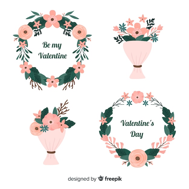 Flat valentine's day floral wreaths & bouquets